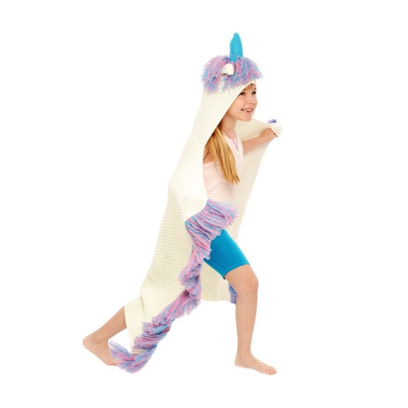 Kids Hooded Unicorn Blanket - Blue Horn - Picture 6 of 6